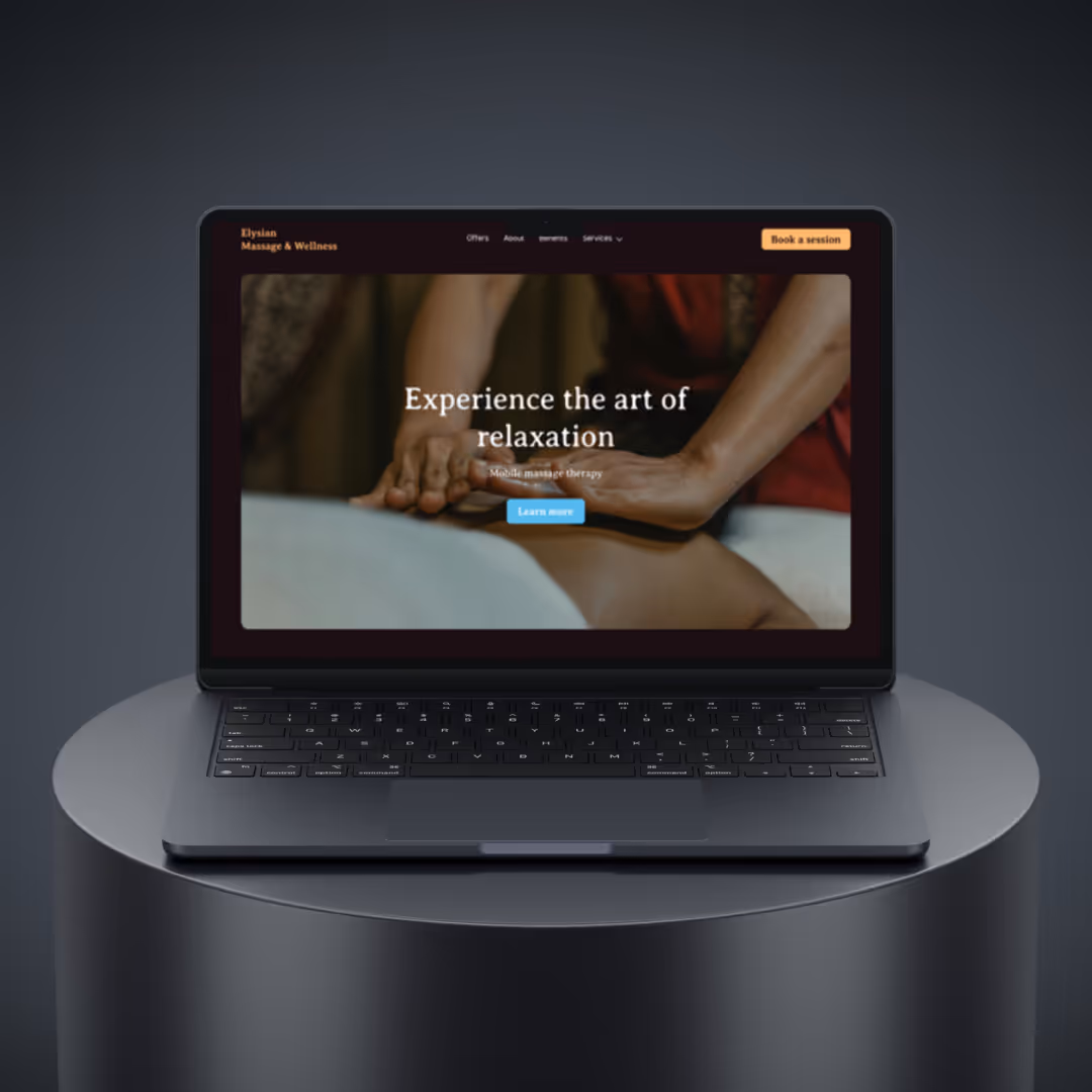 Elysian live webpage mockup on laptop